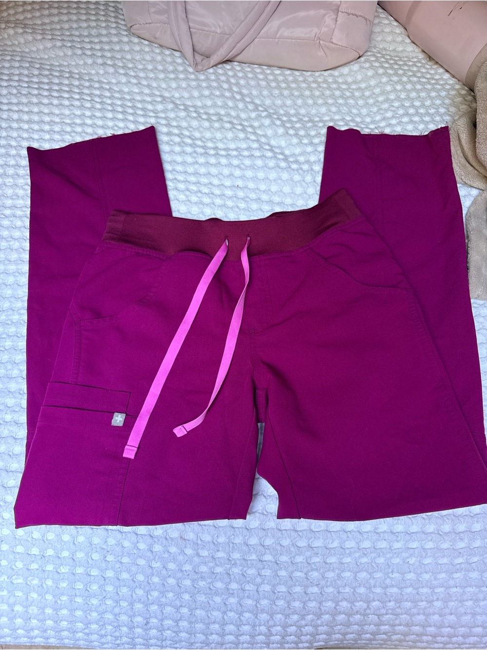 Figs scrubs Magenta straight leg Pants with Pink Drawstring